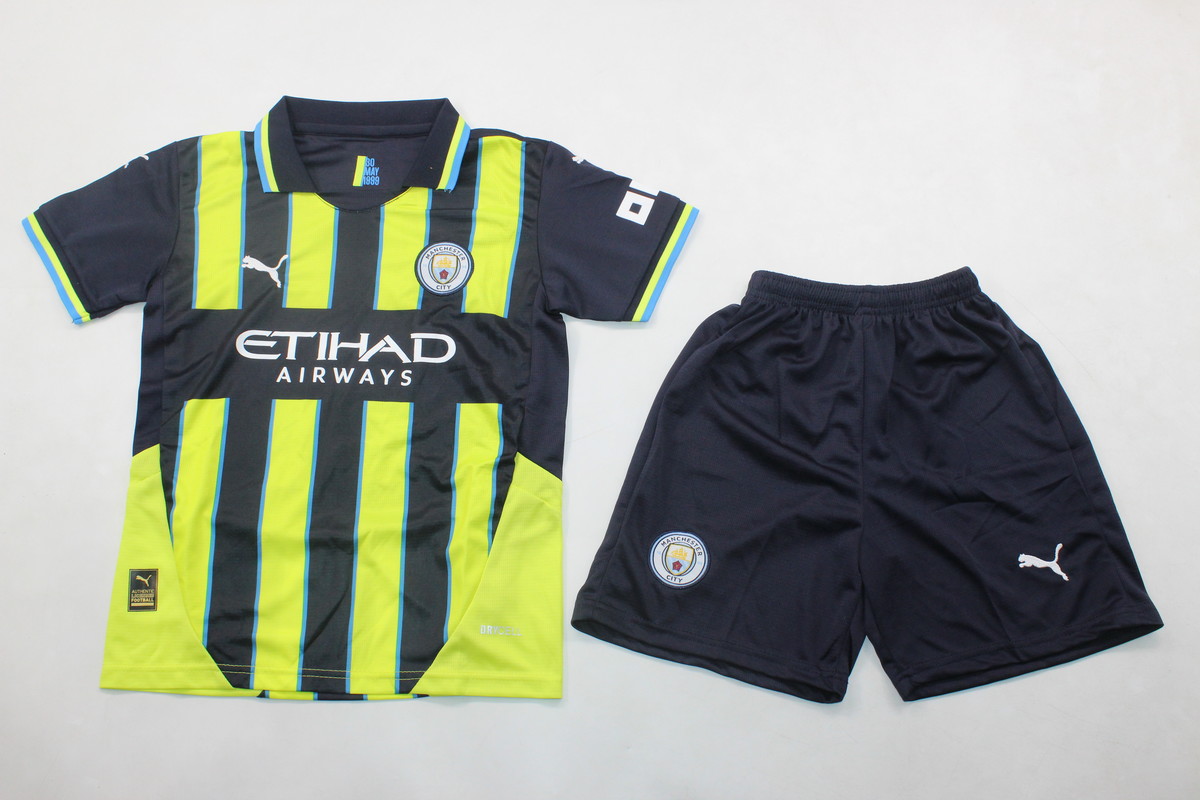 Kids-Manchester City 24/25 Away Black/Green Soccer Jersey